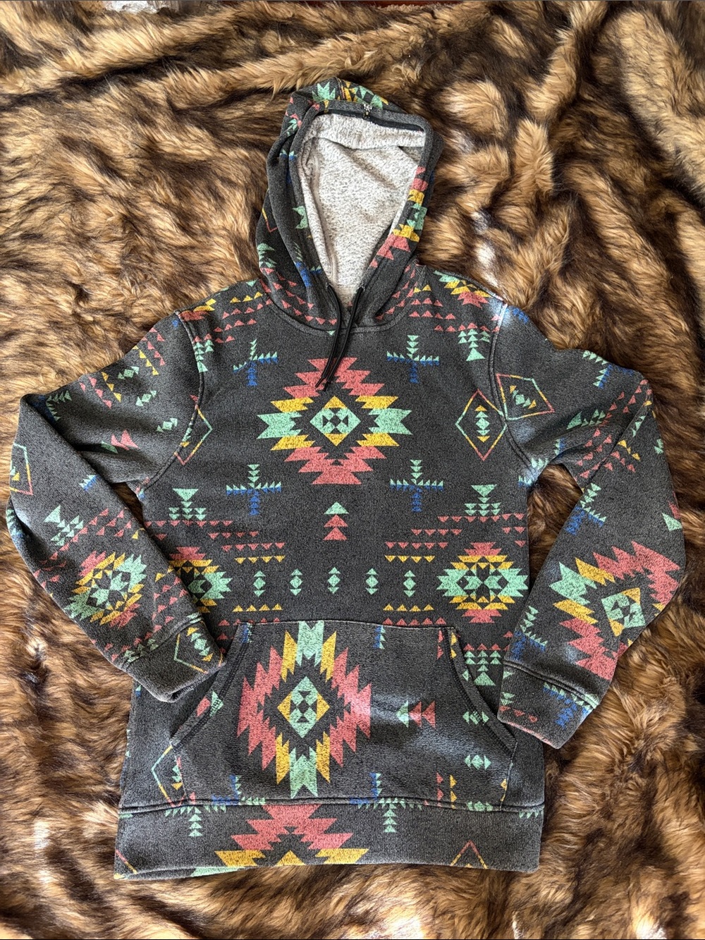 Brooklyn Cloth Gray Southwestern Hoodie with Multicolor Accents Size Medium